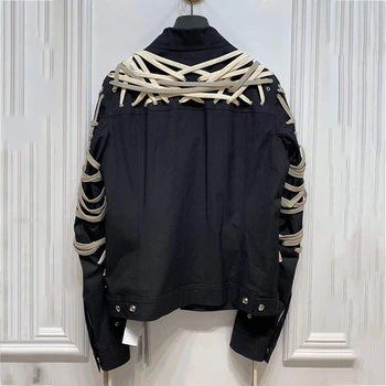 IEFB /vyriški drabužiai raišteliu deisn juoda vieną krūtinėmis striukės 2021 naują pavasario stygos tvarstis kailis streetwear viršūnes WN152