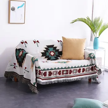 Bohemiškas stilius sofa rankšluostį padengti antklodė, antklodė, namų puošybai dulkių dangtelį kutas tinklelio linijos, sofos padengti poliesterio pluoštas/medvilnė