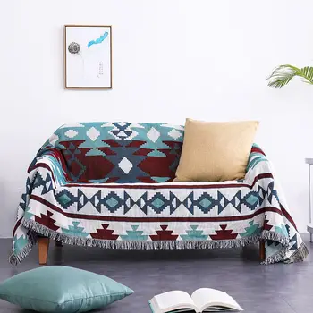 Bohemiškas stilius sofa rankšluostį padengti antklodė, antklodė, namų puošybai dulkių dangtelį kutas tinklelio linijos, sofos padengti poliesterio pluoštas/medvilnė