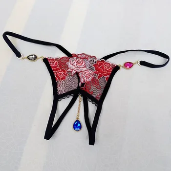 Atviro Šakumo Bailys Kelnaitės Siuvinėjimo G String Vyrų Thong Bikini Apatiniai, Seksualus Apatinis Trikotažas Gėlių Nėrinių Bailys Apatiniai
