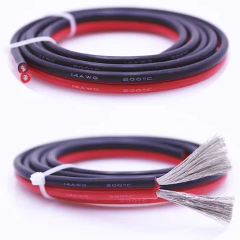 2pin aukštos kokybės papildomą minkšta silikoninė viela 24AWG 22 20 18 16 14 12awg aukštos temperatūros varža raudona + juoda silikono kabelis