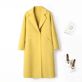 Pavasarį moterų plius dydis vilnos paltai 2020 du kartus susidūrė su vilnonis paltas vilna moterų ilgas geltona kokono storio kašmyro paltai