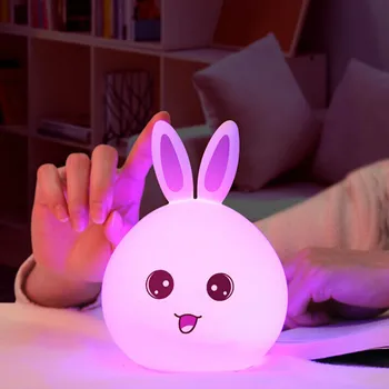 USB Triušis Naktį šviesos diodų (Led Stalinis RGB Dekoratyvinės Lempos Silikono Įkrovimo Vaikams Kūdikių Dovanų Mielas Gyvūnų, Animacinių filmų Lempos