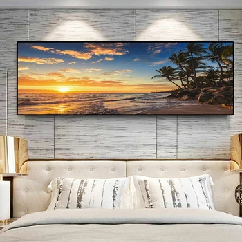 Saulėlydžiai, Natūralios Jūros Paplūdimio Kokoso Palmių Kraštovaizdžio Sienos Menas Nuotraukas, Tapybos Sienos Meno Kambarį Namų Dekoro (be Rėmelio)