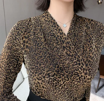 Rudenį Atvykimo Ilgomis Rankovėmis Moteris Palaidinė Leopardas Spausdinti 2 Dalių Rinkinys Moterims Drabužių