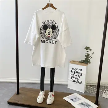 Mickey Mouse Moterų Baltos spalvos marškinėliai Disney Viršūnes Tee Mados korėjos Stiliaus Laisvi marškinėliai Moterų Drabužiai Harajuku Panele Laisvalaikio T-shirt