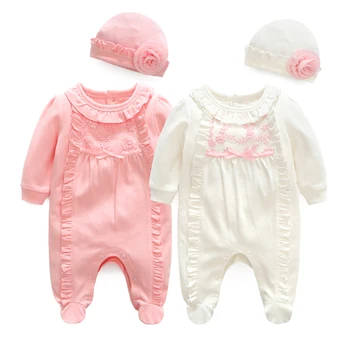 Naujas Gimęs Kūdikis Mergaitė Drabužiai 0-3 Mėnesių Jumpsuits&Skrybėlės Drabužių Rinkiniai Princesė Merginos Footies už 2019 m. Pavasarį, Rudenį Kūdikių Kūno kostiumai