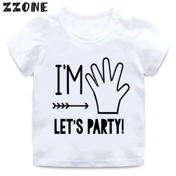 Aš 1/2/3/4/5 Let ' s Party Spausdinti Vaikai Juokinga T shirt Baby Gimtadienio Drabužiai Berniukams ir Mergaitėms Vasaros White T-shirt