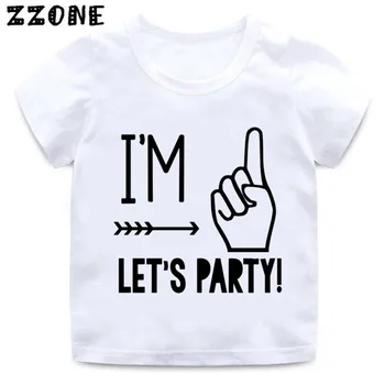 Aš 1/2/3/4/5 Let ' s Party Spausdinti Vaikai Juokinga T shirt Baby Gimtadienio Drabužiai Berniukams ir Mergaitėms Vasaros White T-shirt