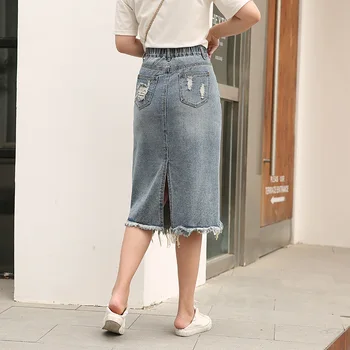 Korėjos Stiliaus Nesimetriškas Streetwear Moteris Aukštos Juosmens Džinsai, Sijonai, Kelio Ilgis Plius Dydis Moterų Mygtuką Skristi Kankina Džinsai Sijonas