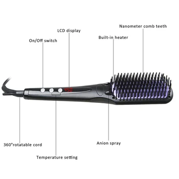 450F Plaukų ištiesinimo priemonės Teptukas Plokščias Lygintuvai Stilius Įrankiai Joninių Barzda Tiesinimo Šukos Skaitmeninis Šilumos Kontrolė, Reguliuojama temperatūra