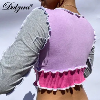 Dulzura Kratinys Derliaus Moterų Marškinėliai Ilgomis Rankovėmis, O Ant Kaklo Pasėlių Viršuje Bodycon Seksualus Streetwear 2020 M. Rudens-Žiemos Drabužių Atsitiktinis