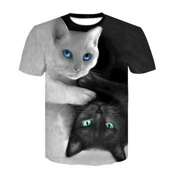 2019 naujos vyriškos juodos ir baltos spalvos katė print T-shirt vasarą skatinimo populiariausių hip-hop marškinėliai apvalios apykaklės trumpomis rankovėmis T-shirt fashio