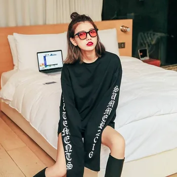 T-shirt Moterims, O Rudenį-Kaklo Laiškas Išspausdintas Prarasti Ilgai BF Harajuku marškinėliai Moteriški korėjos Stiliaus Madinga Hip-Hop Studentų Tees Chic