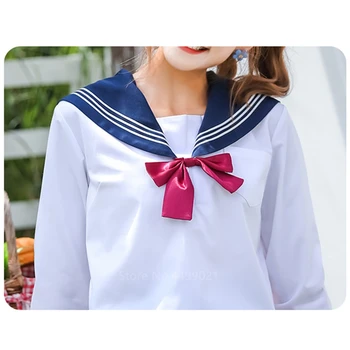 Japonų Stiliaus Moteris mokyklinę Uniformą ilgomis Rankovėmis karinio jūrų Laivyno Jūreivis Kostiumas Studentų Anime JK Vienodas Klostuotas Sijonas, Lankas, Cosplay Kostiumas