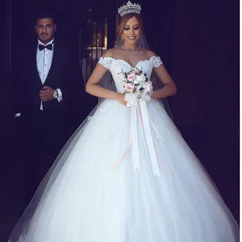 Arabų Nėrinių nuo Pečių Vestuvių Suknelė 2021 V-kaklo, Vestuvinės Suknelės Vestido De Novia Vestuvės Dress