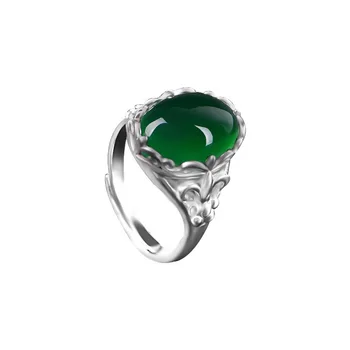 925 Sidabro Spalvų Papuošalai Smaragdas Žiedas Moterims Žalia Topazas Agatas Bizuteria Smaragdas Retro Jade Akmuo S925 Žiedas su dėžute