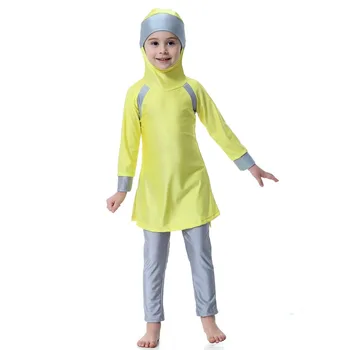 2018 Naujas atvykti kuklius maudymosi kostiumėlius musulmonų mergaitė vaikams ilgomis rankovėmis Islamo maudymosi kostiumėlis su gobtuvu kratinys paplūdimio drabužiai maudymosi kostiumas