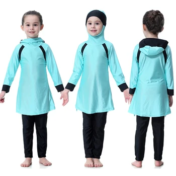 2018 Naujas atvykti kuklius maudymosi kostiumėlius musulmonų mergaitė vaikams ilgomis rankovėmis Islamo maudymosi kostiumėlis su gobtuvu kratinys paplūdimio drabužiai maudymosi kostiumas