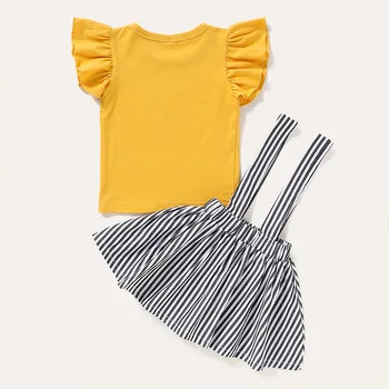 Kūdikių Vaikai Girl Dress Kostiumai Kuprinė Dryžuotas Sijonas T-shirt Dviejų dalių Komplektas Mada Vaikams Mergina Dryžuotas trumpomis Rankovėmis Vasarą