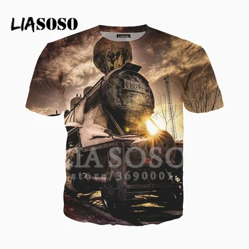 LIASOSO 3D Spausdinimo Vyrų, Moterų Garo Variklio Garlaivis Traukinio Marškinėlius Vasaros marškinėliai Megztinis Atsitiktinis Harajuku Hip-Hop Viršūnes X2538