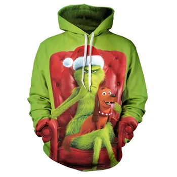 Grinch 3d vyrų megztinis pavasario ir rudens anime mados apvalios kaklo berniukas mergaitė hoodie