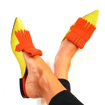 Prabangos prekės oranžinė geltona puprle blokuoti spalvų pažymėjo tne moterų sandalai skaidres dukslus batų moteris mados šlepetės mulų