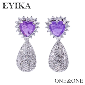 EYIKA Prabangos Sintezė Kristalų Kriaušių Stud Auskarai širdies violetinė crystal ir balta Micro Cirkonis korėjos earings bižuterijos 2020 m.