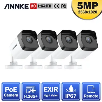 ANNKE 4PCS Ultra 5MP HD POE IP Kameros Lauko sąlygoms atsparios Saugumo Tinklo Kulka EXIR Naktinio Matymo Pašto Įspėjimą Kameros CCTV Kit