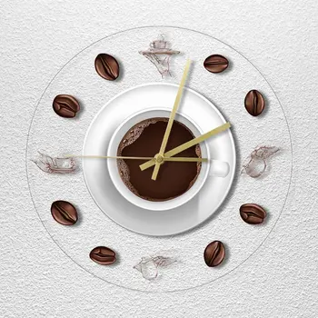 Kavos Vertus, Piešimo, iliustracijos Virtuvės Sieninis Laikrodis Modernios Spausdinimo Laikrodis Minimalistinio Akrilo Sienos Žiūrėti Dovanų idėjos Kavos Mėgėjams