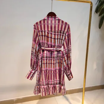 2020 Mados Moterų Boho Stiliaus ilgomis Rankovėmis Laisvi O-kaklo Pledas Mini Suknelė