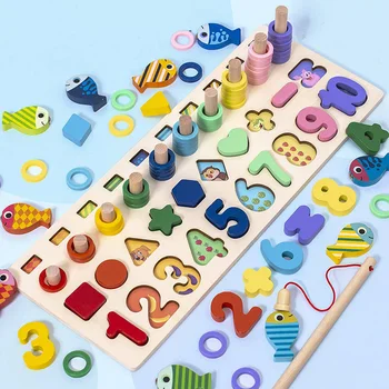 3D auginančių Ikimokyklinio amžiaus vaikus, švietimo žaislai, mediniai Montessori aritmetinis magnetinio žvejybos skaitmeninės formos atitikimo pastato blokas žaislai