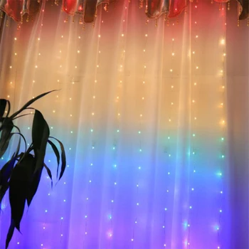 Kalėdų Vaivorykštė LED Pasakų Žibintai Girliandą Užuolaidų String Apšvietimas Nuotolinio valdymo Lange Atostogų apšvietimo Namų Puošybai