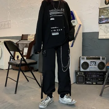 2020 INS Karšto Moterų Krovinių Kelnės su Mados Grandinės Hip-Hop Streetwear Moterų Kulkšnies Surištas Sweatpants Merginos, Ponios Atsitiktinis Kelnės