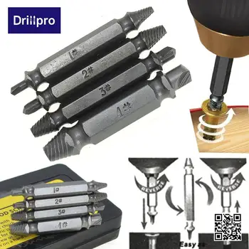 Drillpro 4Pcs Pažeistų Varžtų Ištraukimo Grąžtas Extractor Gręžimo Nustatyti Skaldytų Greičiu Iš Varžtas Ištraukėjas, Varžtų Stud Šalinimo Įrankis