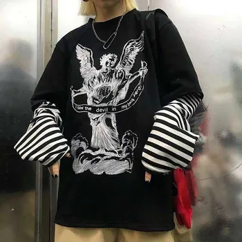 NiceMix Pavasario Harajuku Marškinėlius Moterims Patchworked Spausdinti Gotikos Long Sleeve T-Shirt Moterims, Korėjiečių Drabužius Sudadera Para Mujer