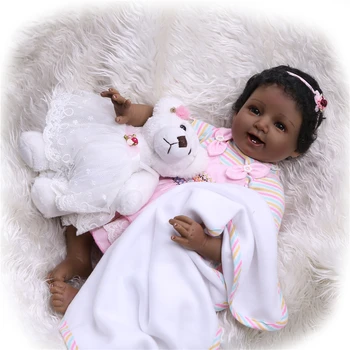 NPK 55cm Bebes Atgimsta Lėlės, Minkšti Silikoniniai Mergina Žaislas Reborn Baby Doll Dovana Vaikų dienos juoda šypsena cute girl