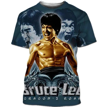 Bruce Lee Kung Fu Superžvaigždės 3D Atspausdintas T-Shirt atsitiktinis O-Kaklo trumparankoviai marškinėliai FashionTop Streetwear Harajuku Stilius