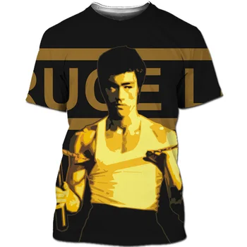 Bruce Lee Kung Fu Superžvaigždės 3D Atspausdintas T-Shirt atsitiktinis O-Kaklo trumparankoviai marškinėliai FashionTop Streetwear Harajuku Stilius