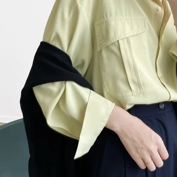 2020 m. Rudenį Naujų Dizaino Prasme korėjos Stiliaus vientisa Spalva Paprastas Vertikalus Jausmas ilgomis Rankovėmis moteriški Marškinėliai