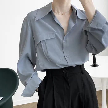 2020 m. Rudenį Naujų Dizaino Prasme korėjos Stiliaus vientisa Spalva Paprastas Vertikalus Jausmas ilgomis Rankovėmis moteriški Marškinėliai