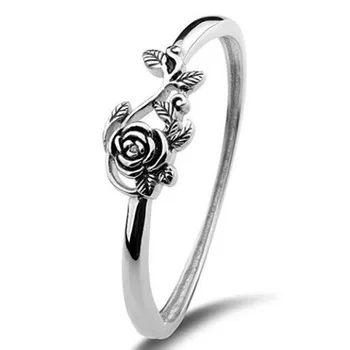 925 Sterlingas Sidabro Žiedas Moterims Vestuvės Fine Jewelry Šviesą Sidabro Rožės Žiedu Senovės Sidabro Spalvos Vestuvinis Žiedas