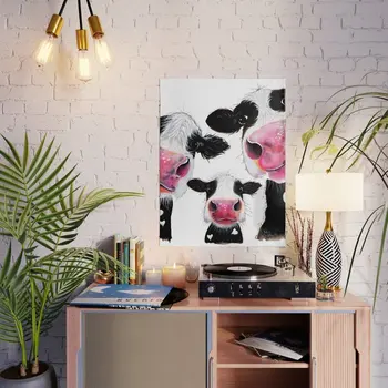 Tris Mielas Karvė, Baltas Juodas Gyvūnų Sienos Plakatas HD Spaudinių Modulinės Nuotraukas Drobė, Tapyba Namų Puošmena Kambarį Rėmelį