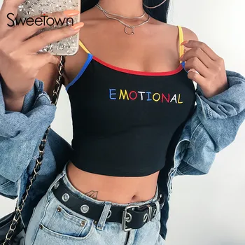 Sweetown Black Print Kawaii Pasėlių Bako Viršuje Haut Femme Vasaros 2019 Krašto Kratinys Kontrasto Spalvų Mielas Apkarpytos Feminino Šalių Topai