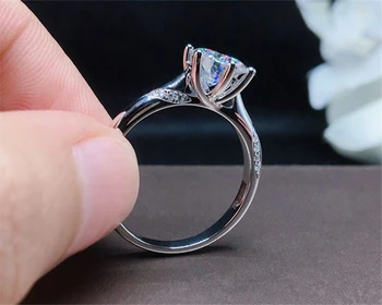 Su Sertifikato Vestuvių Žiedas iš Viso visi 925 Kietas Sidabro Moterų, Prabangos Stilius 1 Karatas Cirkonis Diamond Engagement Ring