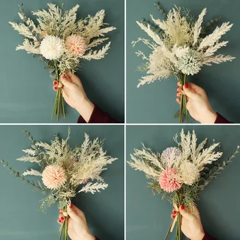 NAUJAS Baltos spalvos Dirbtinės Gėlės Aukštos Kokybės Šilko Kiaulpienių Plastiko Eukalipto Hibridas Puokštė Vestuvių Namų Puošybai Netikrą Gėlių