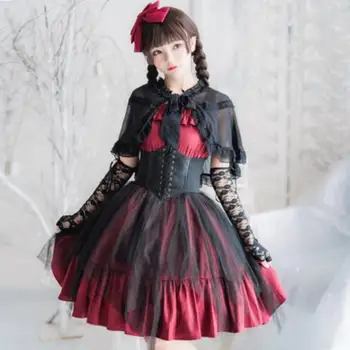 Japonijos Gothic Lolita Dress JSK Vest Flounce Lolita Cospaly Dirželis Berankovis Suknelė Aukšto Juosmens Vintage Suknelė Cosplay Kostiumai