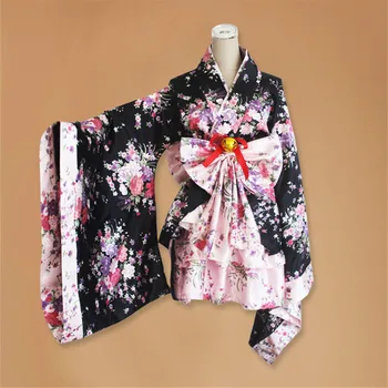 Ainclu Nacionalinės Moterų Sakura Spausdinti Seksualus Kimono Yukata Su Obi Naujovė Lolita Dress Japonijos Cosplay Kostiumas Maid Kimono Mujer