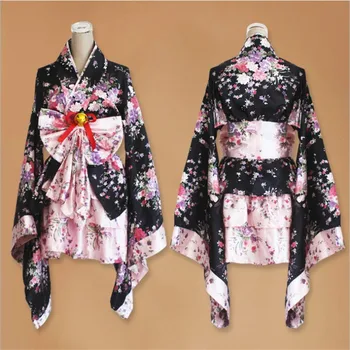 Ainclu Nacionalinės Moterų Sakura Spausdinti Seksualus Kimono Yukata Su Obi Naujovė Lolita Dress Japonijos Cosplay Kostiumas Maid Kimono Mujer