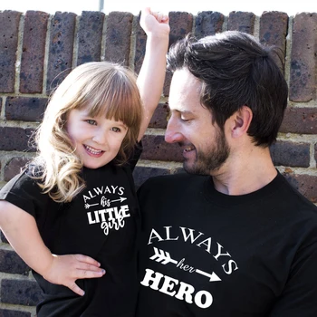 1pcsAlways Jos Herojus & Visada Savo Mergaitę Puikus Marškinėliai Tėtis & Dukra Marškinėliai Vaikams & vyriški trumpomis Rankovėmis Tee